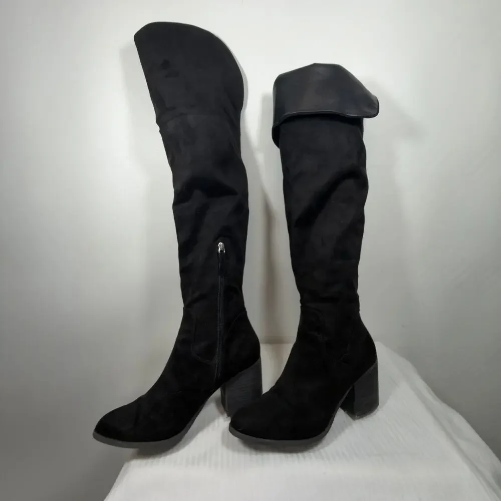 B.P. Nordstrom Black Luke Stretch Over Knee Boots Block Heel Pull On Size 9